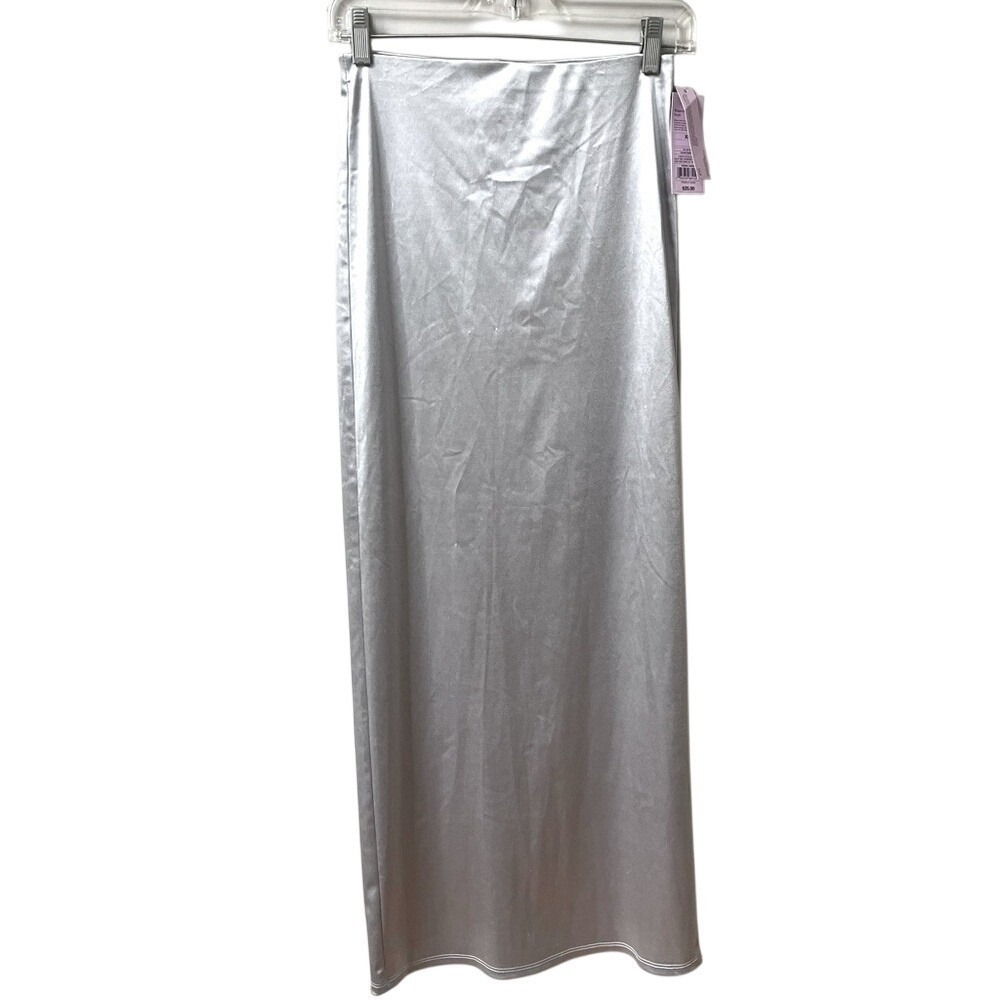 Wild Fable High Rise Shine Maxi Skirt Womens XS Silver Soft Stretch NWT Party
